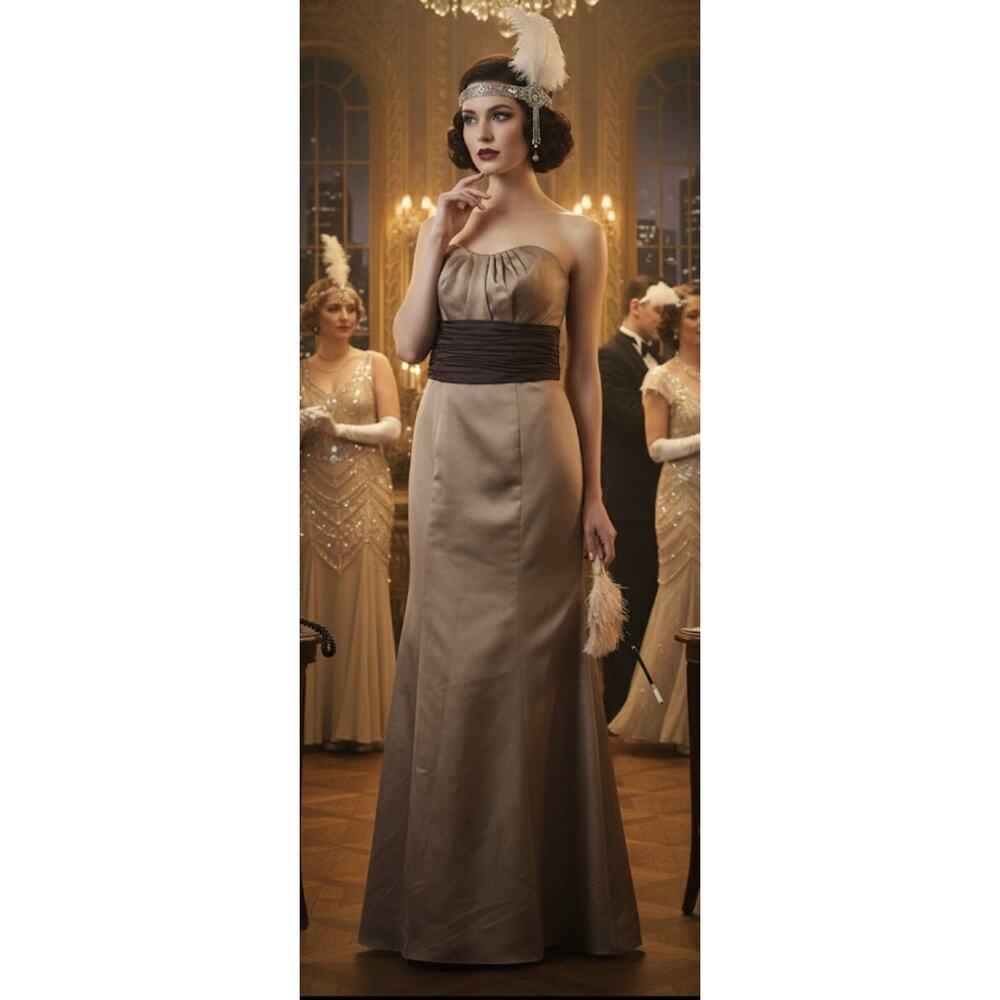 David’s Bridal Chocolate Brown Gown Sz 4 Strapless Satin Prom Wedding‎ Formal